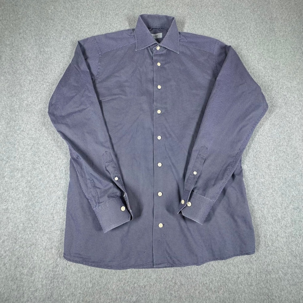 Eton Contemporary Dress Shirt Mens 15.5 39 Blue Dot Cotton Long Sleeve